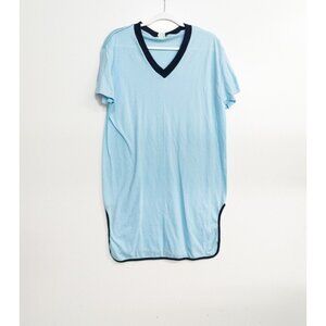 Ched by Anvil Womens Blue Polycotton Over Size Tee V Neck Short Sleeve One Size